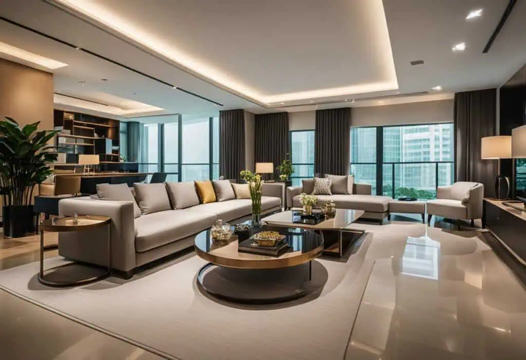 Luxurious modern living room with stylish sofas and contemporary decor in Singapore.