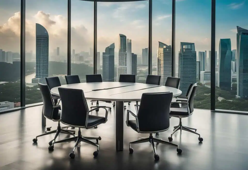 Elegant conference room furniture with comfortable chairs and a sleek table, perfect for professiona.
