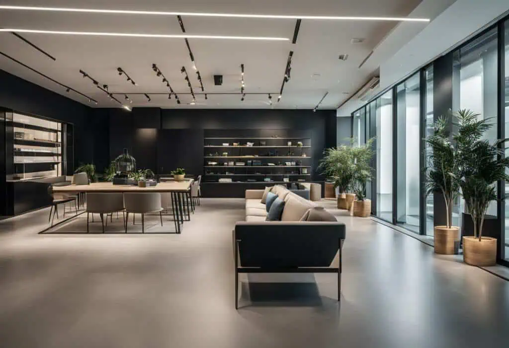 Stylish Milano furniture display in a contemporary Singapore showroom.