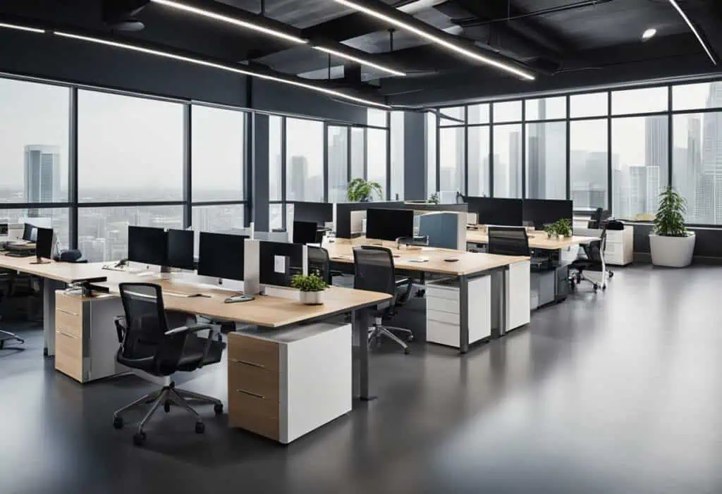 Contemporary office interior designed by Mim Design Office, featuring open workstations, sleek furni.