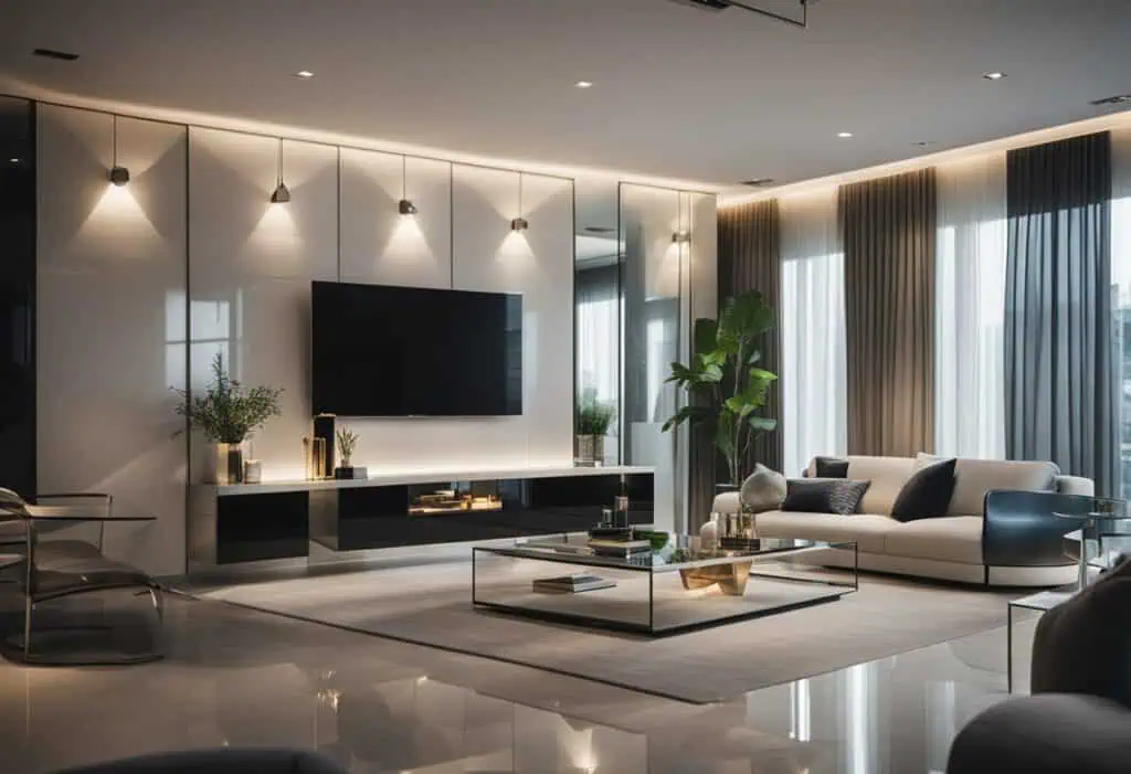 Mirrored furniture piece reflecting stylish home decor in a luxurious Singapore living space.