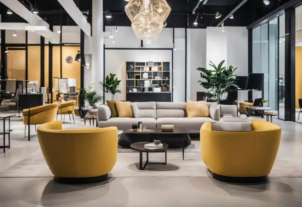 Elegant lounge area featuring contemporary furniture and lush indoor plants.