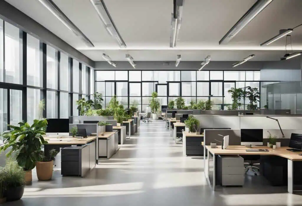 Modern corporate office with open-plan layout and natural light.