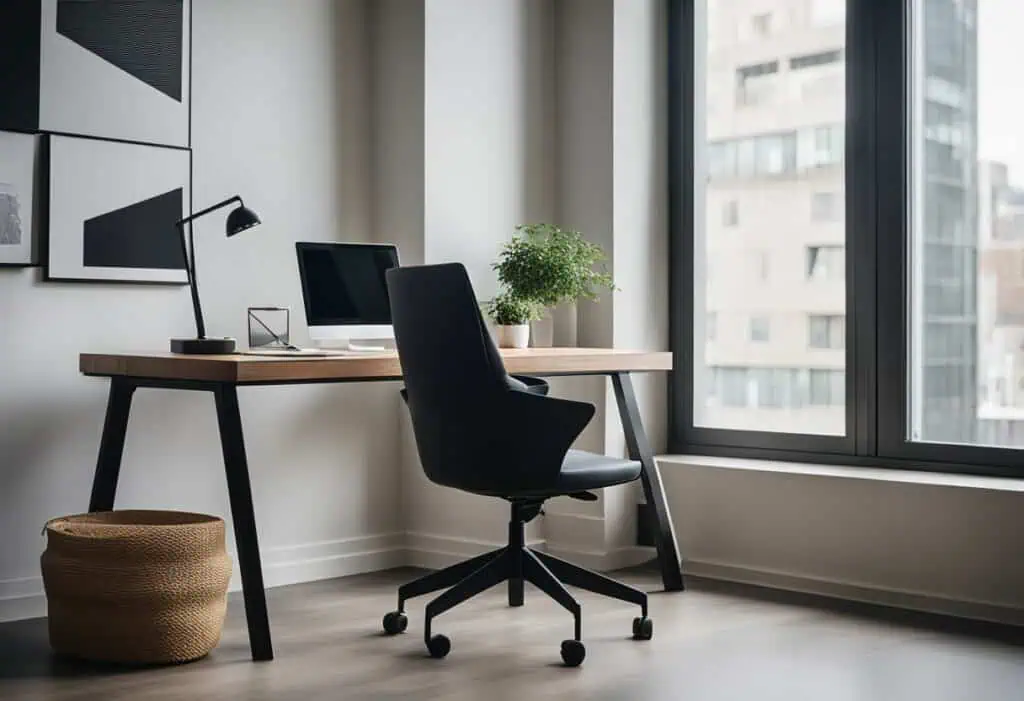 Modern home office with sleek desk, ergonomic chair, and natural light for an inspiring workspace.