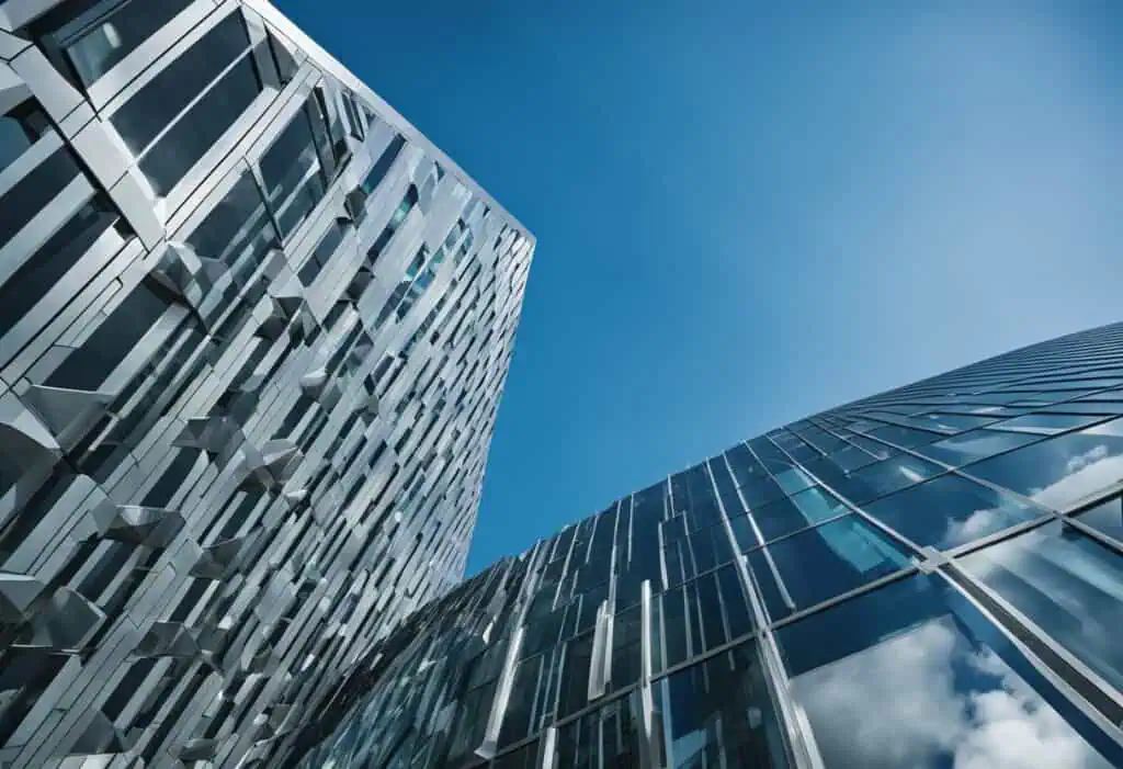 Office building with sustainable architecture and advanced technology features.