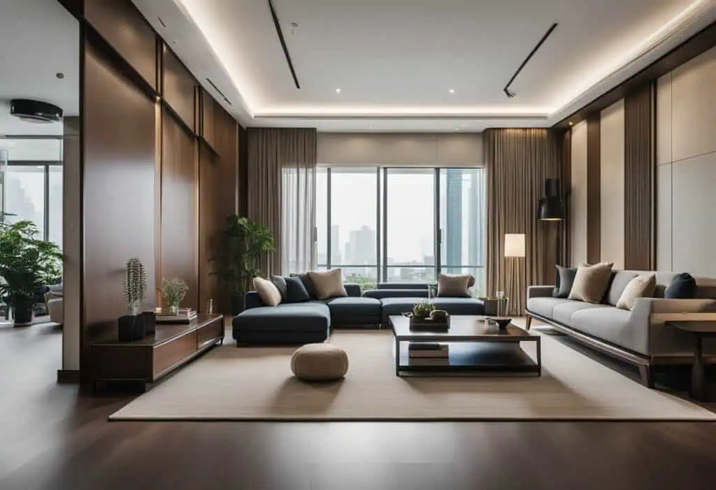 Elegant modern oriental furniture in a stylish Singapore apartment.