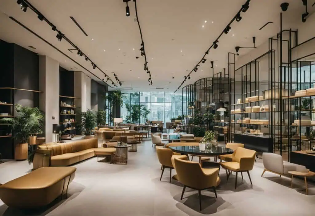 Luxurious lounge featuring stylish Mulamu furniture pieces, modern decor, and lush plants for a soph.