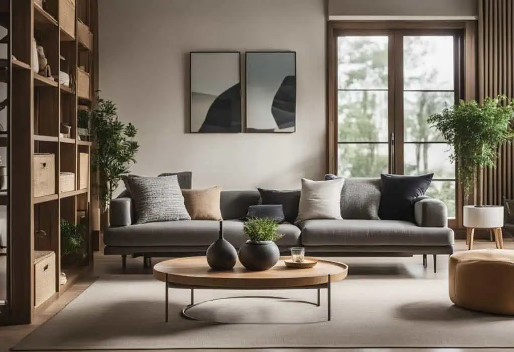 Stylish Namu wood sofa in a contemporary living room with natural light and minimalist decor.