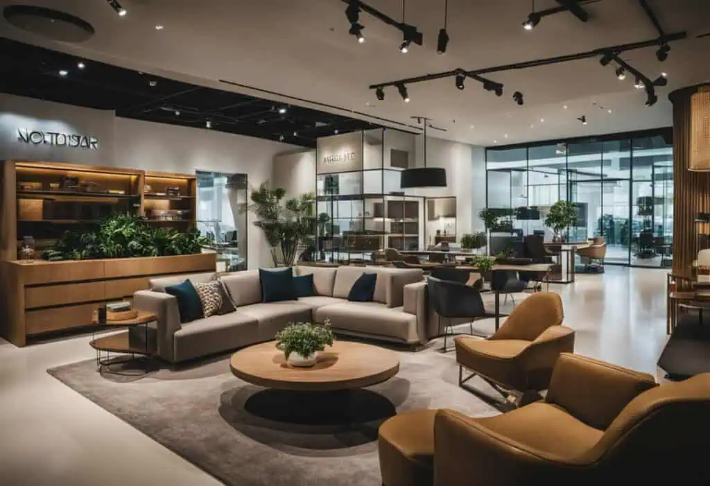 Elegant furniture display in Northstar Singapore showroom with contemporary sofas and decor.