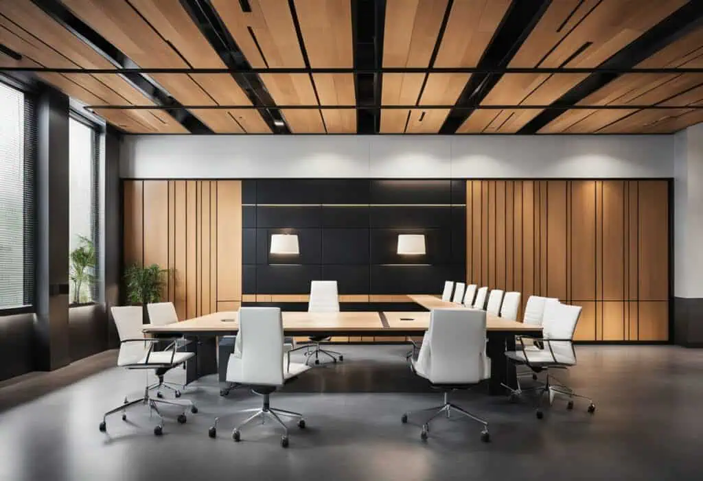 Office paneling design with sleek wood accents and contemporary style.