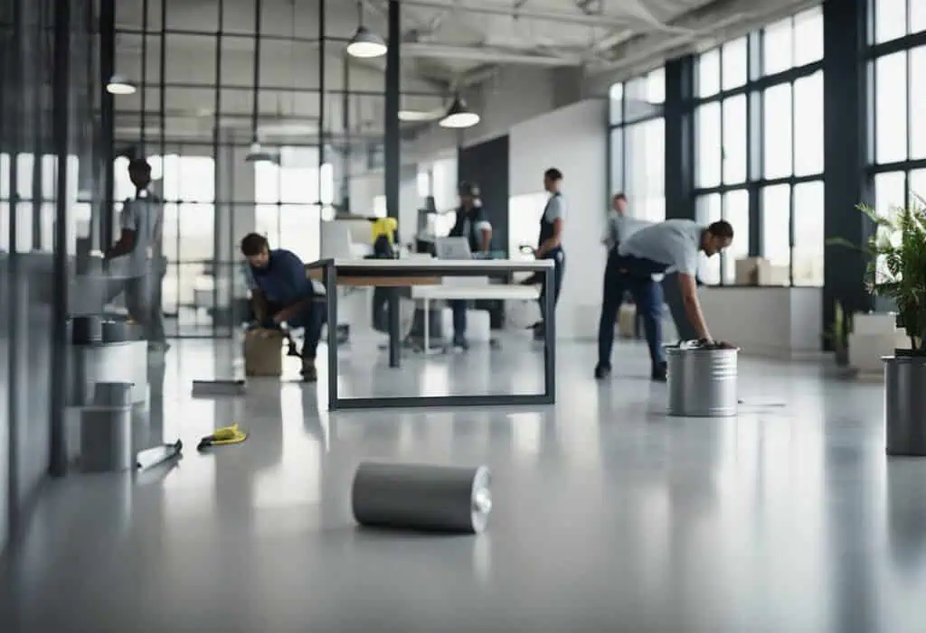Office renovation contractor transforming workspace with professional help.
