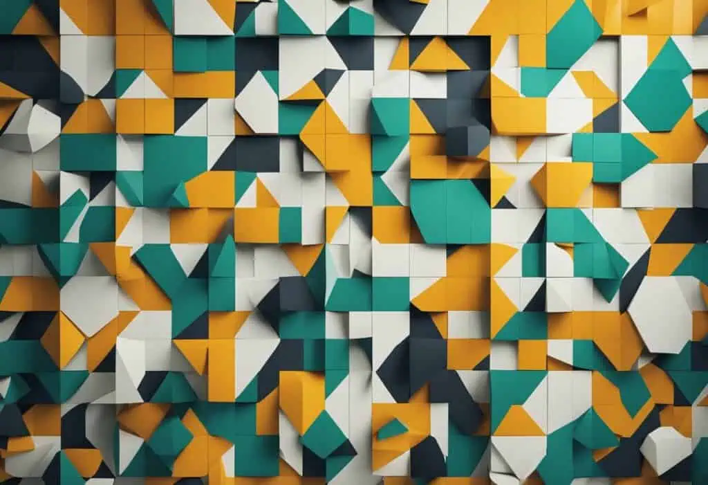 Colorful 3D Geometric Wall Design for Modern Workplaces.
