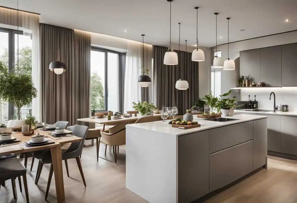 Spacious open-concept kitchen with sleek cabinetry, island, and dining space, perfect for maximizing.