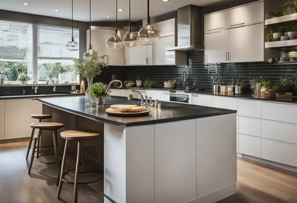 Open concept 4-room BTO kitchen featuring a sleek, modern design with spacious layout and contempora.