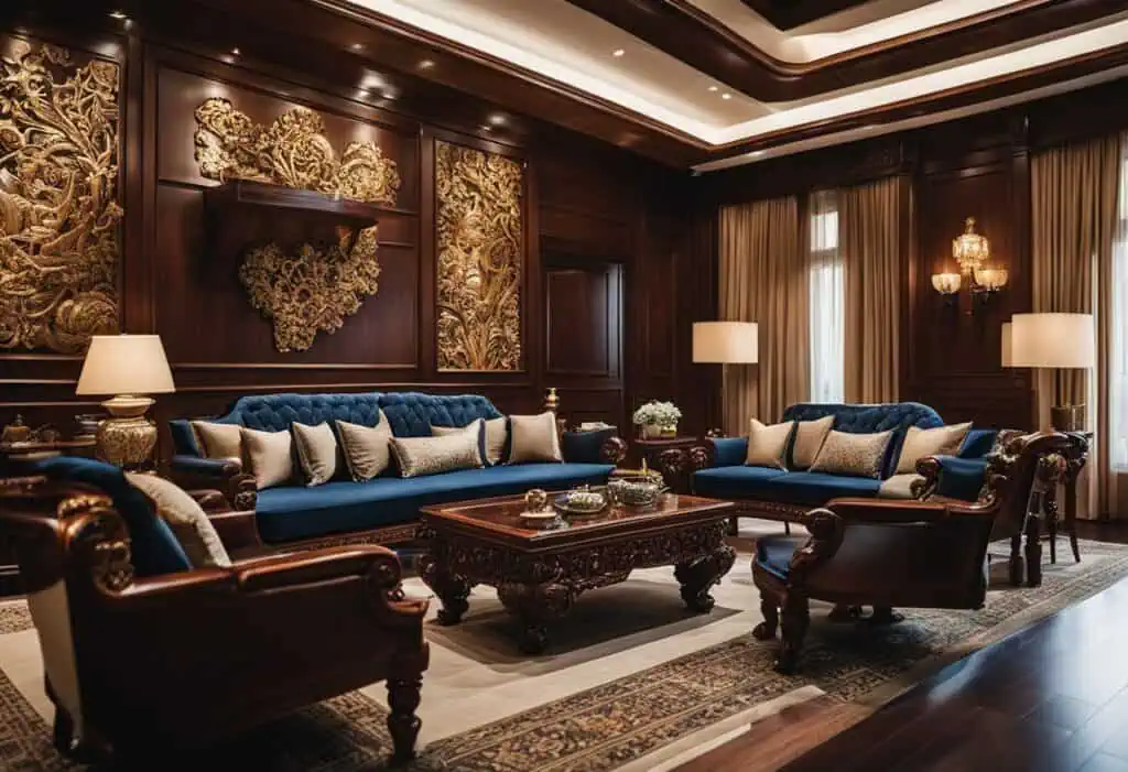 Luxurious Oriental Rosewood furniture in a sophisticated Singapore living room.
