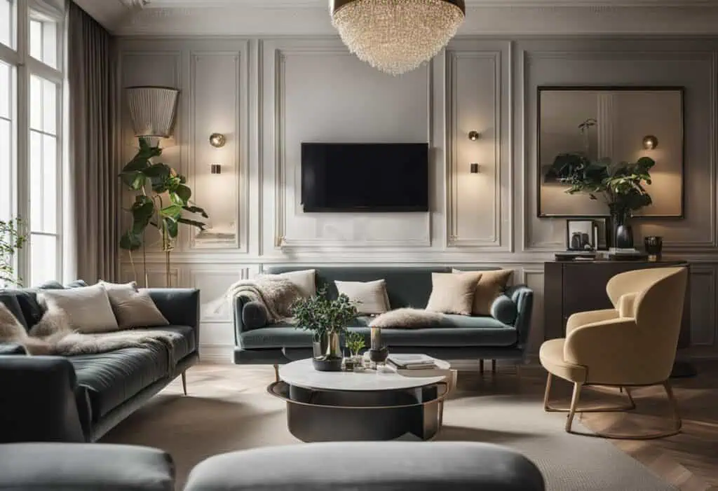 Stylish living room furniture with plush sofas and contemporary design elements.