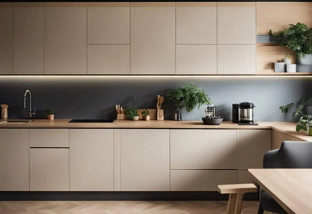 Modern plywood kitchen cabinets with sleek design and minimalist style.