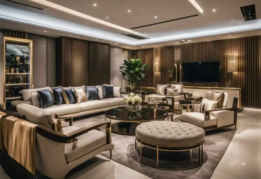 Elegant luxury living room with plush sofas and modern decor in Singapore.
