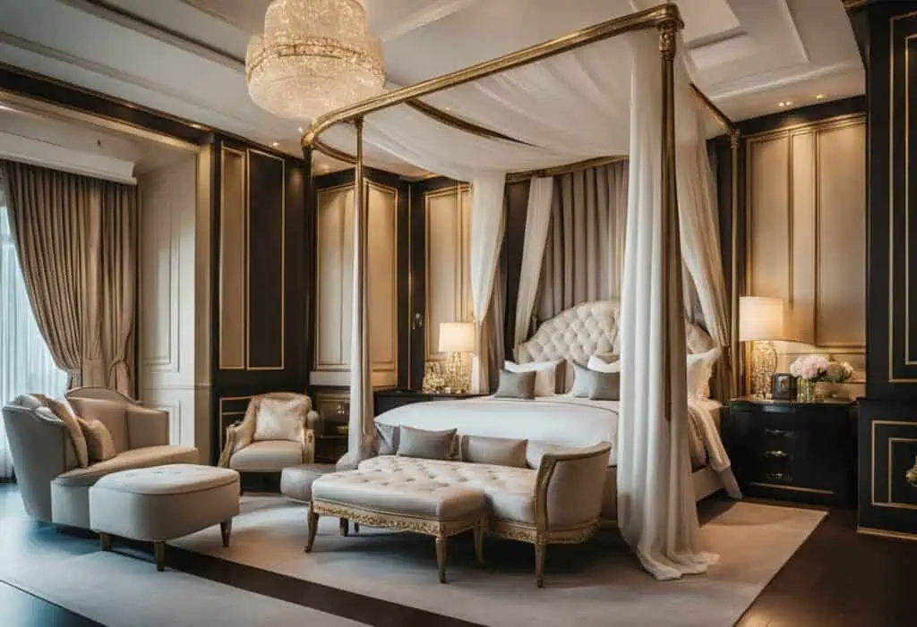 Luxurious princess bedroom with elegant furniture and canopy bed for a royal touch.