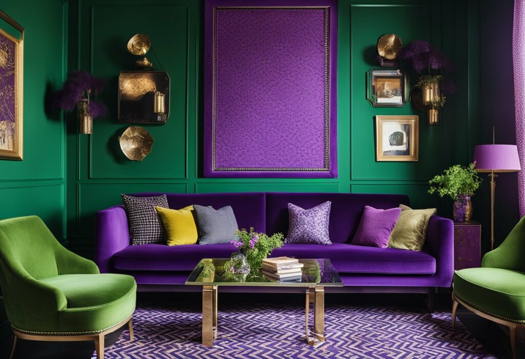purple and green interior design