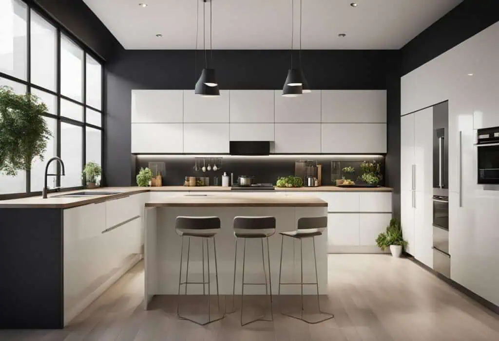 Elegant kitchen featuring sleek PVC doors for contemporary style and durability.