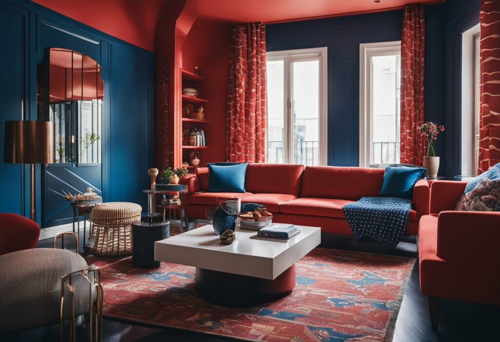 red and blue interior design