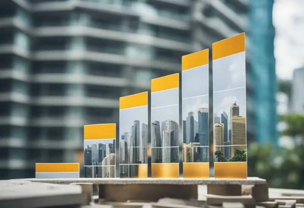Progress bar with city skyline for renovation timeline visualization.