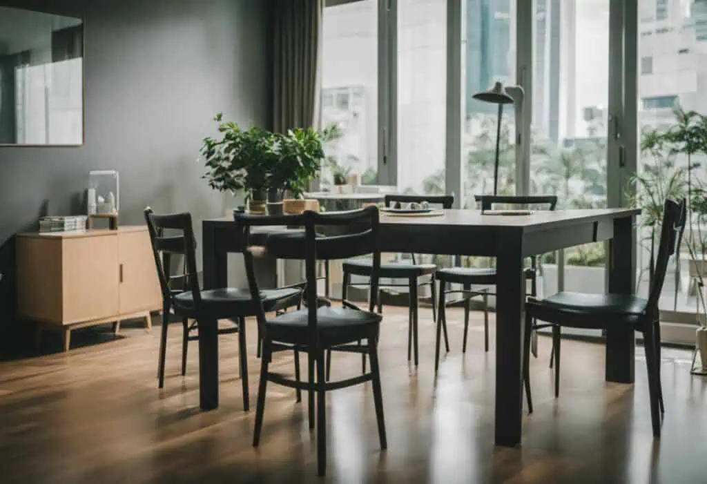 Repainted furniture enhances this stylish dining room, creating a fresh, contemporary look perfect f.