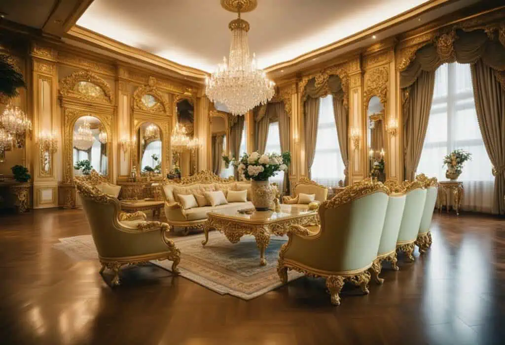 Luxurious Rococo furniture Singapore with intricate gold accents and plush upholstery, perfect for o.
