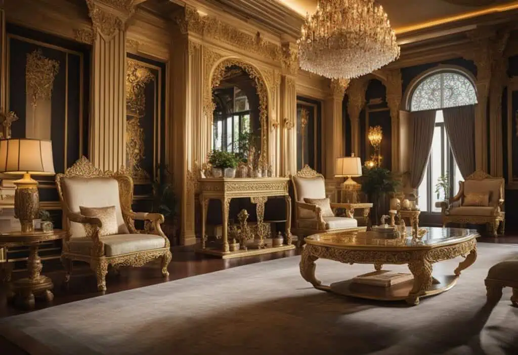 Elegant royal furniture with ornate gold accents and classic design.