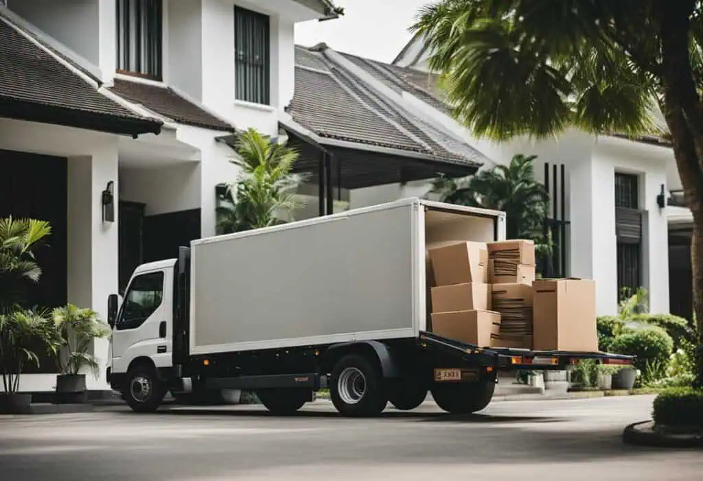 Delivery truck with furniture boxes ready for same day furniture delivery in Singapore.