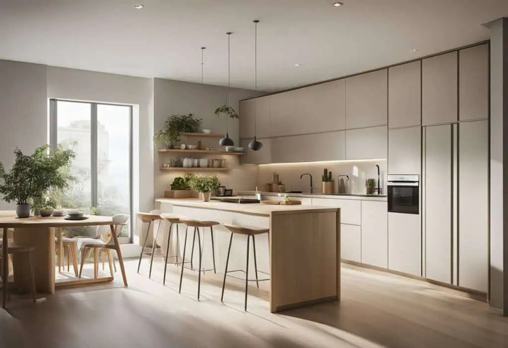 Modern Scandinavian HDB kitchen with minimalist design and functional layout.