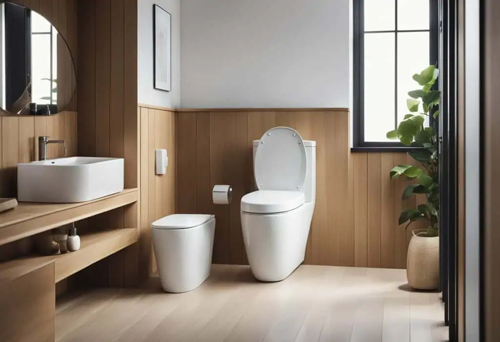 Elegant Scandinavian toilet with minimalist style and functional features. Perfect for contemporary.