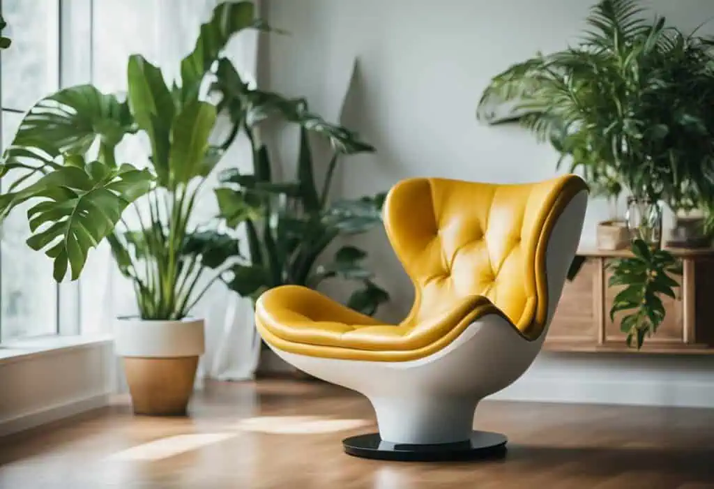 Yellow lounge chair with a contemporary design, perfect for modern living spaces.