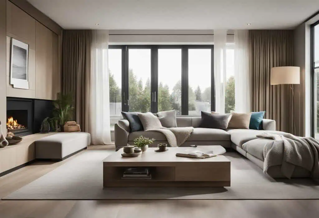 Elegant semi D living room featuring a spacious, stylish sofa and large windows for bright, inviting.