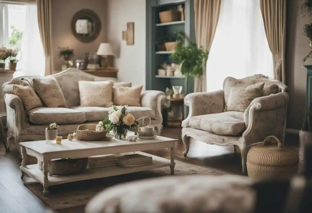 Elegant shabby chic furniture in a cozy Singapore living room setting.