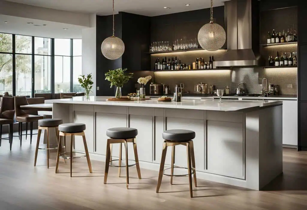 Stylish bar stools in a contemporary kitchen setting, perfect for enhancing your home décor.