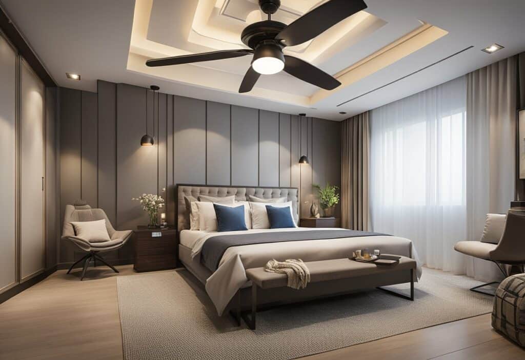 simple ceiling design for bedroom with fan