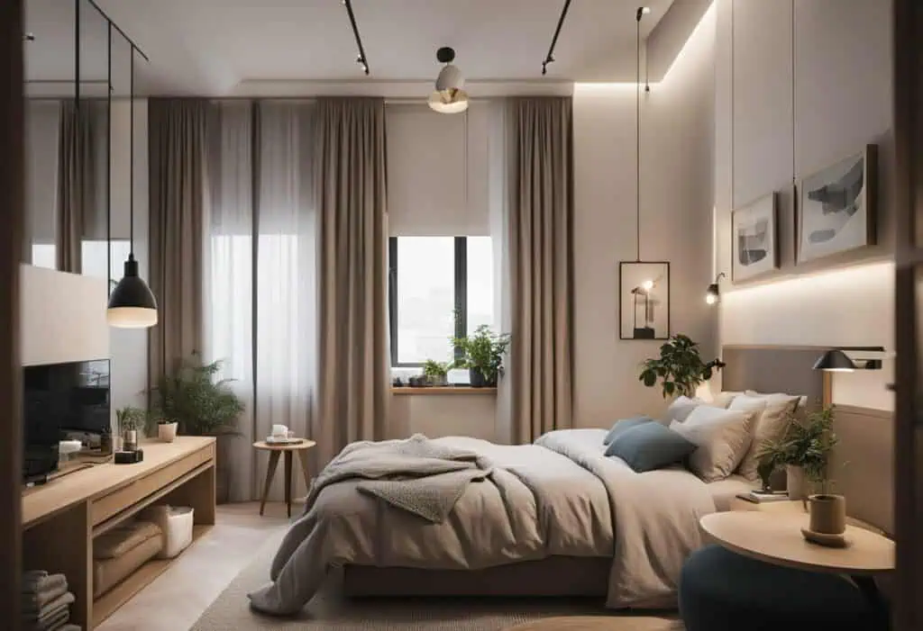 small bedroom with attached bathroom designs