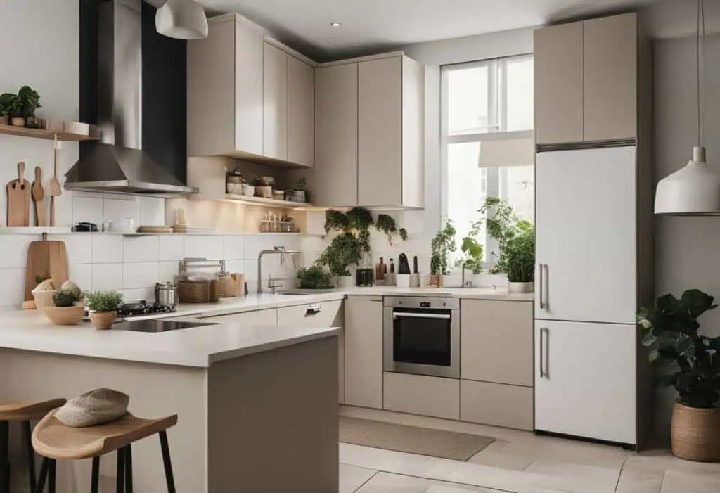 Efficient dry kitchen layout maximizing space in small homes with sleek cabinetry and smart storage.