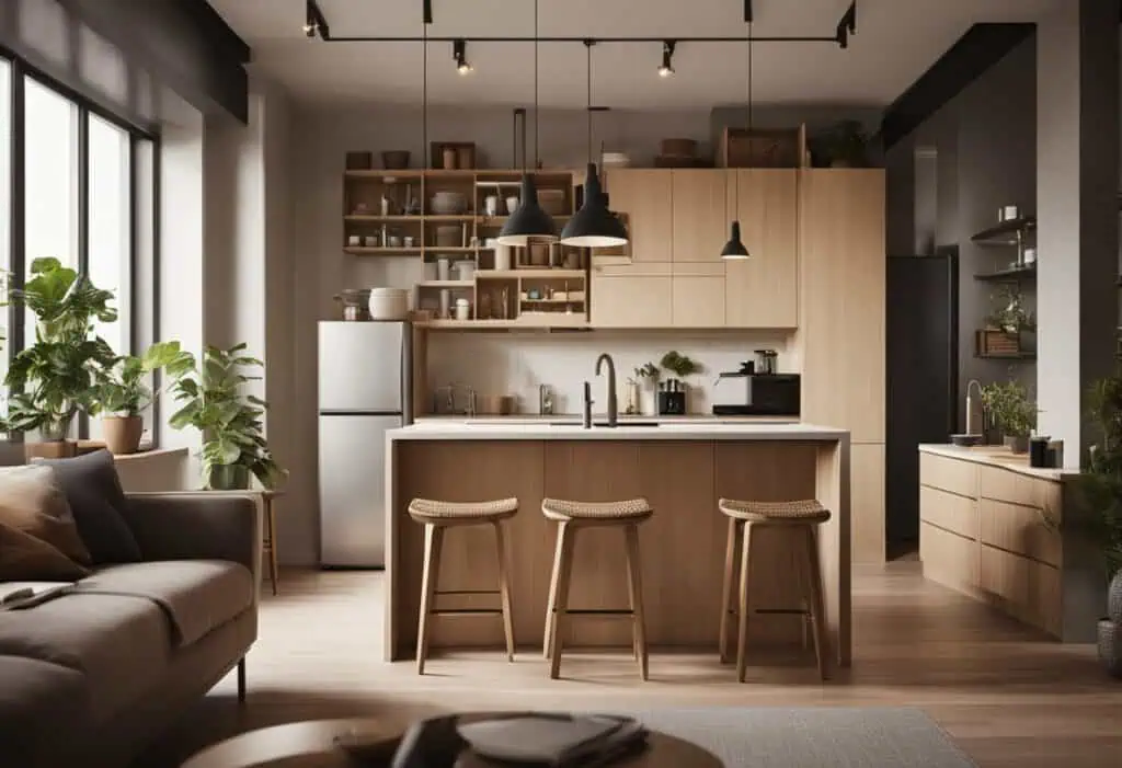 small kitchen and living room designs combine