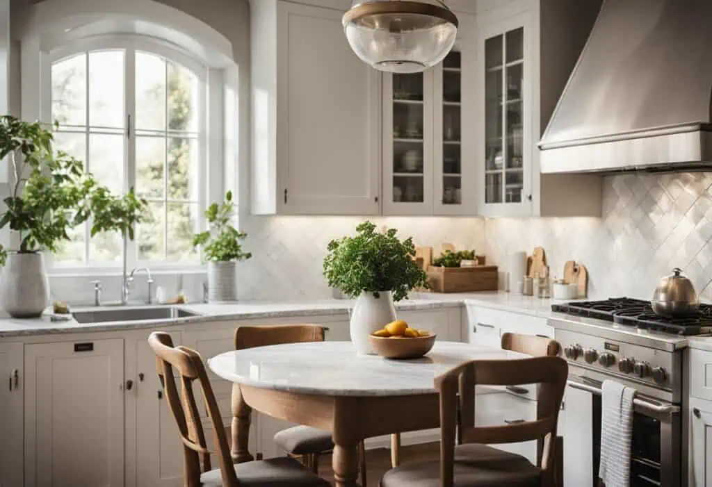 Efficient small kitchen layout with smart storage solutions and natural light. Perfect for maximizin.