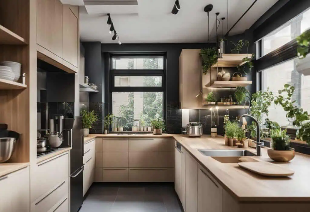 L-Shaped Kitchen Design with Natural Light and Greenery.