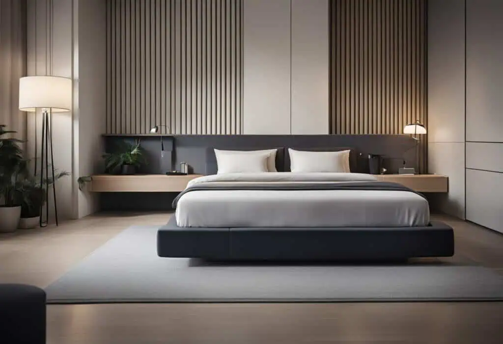 Stylish smart bed with sleek design and ambient lighting in a modern bedroom setting.
