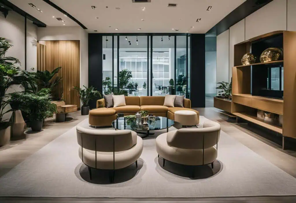 Luxurious contemporary living room featuring high-quality furniture and sophisticated decor.
