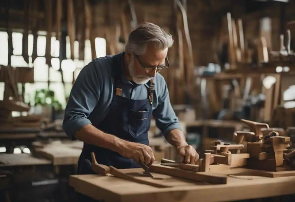 Experienced craftsman repairing teak furniture for a renewed look and durability.