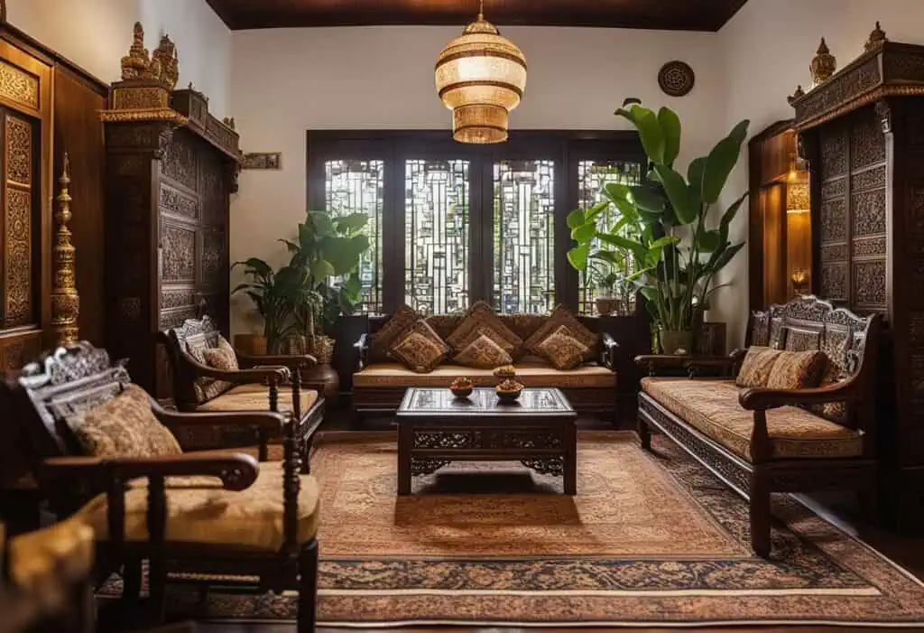 Authentic Tibetan furniture pieces showcased in a stylish living room setting, perfect for adding cu.