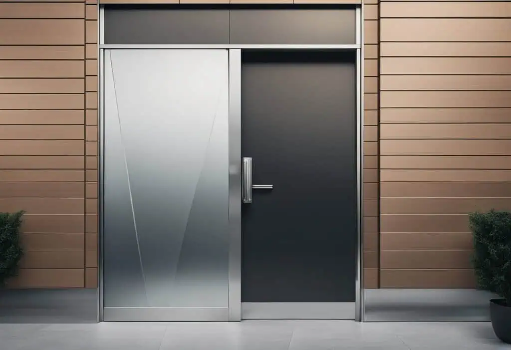 Aluminium bathroom door with modern style and sleek finish.