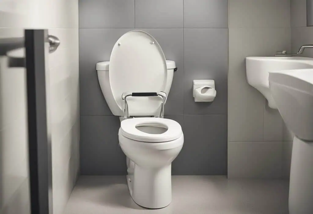Toilet for elderly with safety rails and ergonomic design for enhanced comfort and safety.