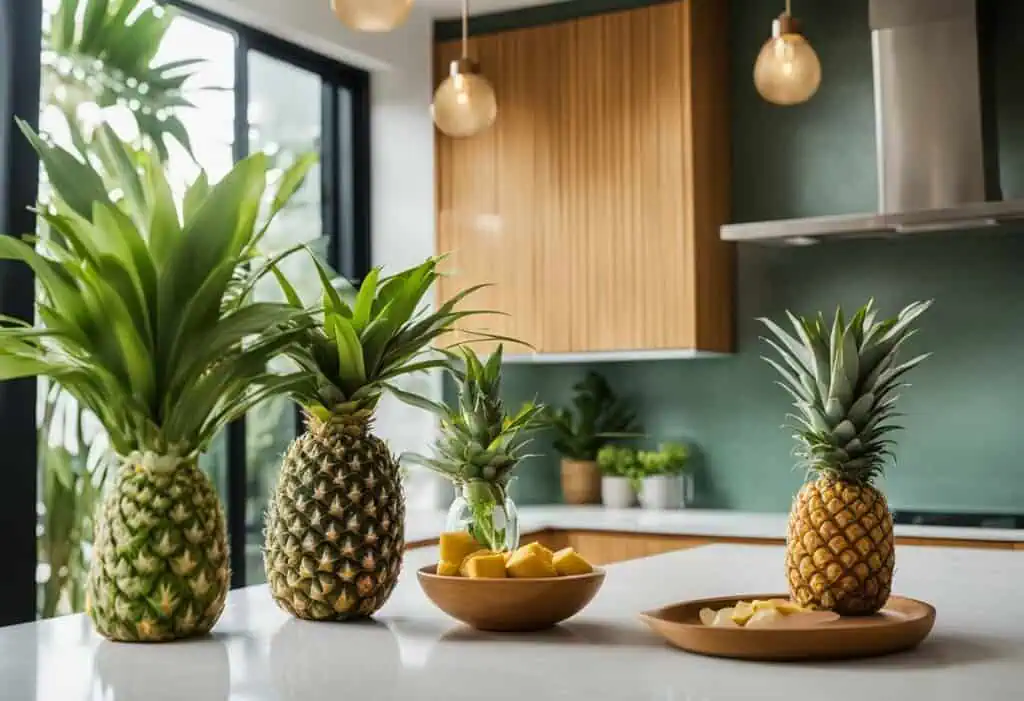 Pineapples on a kitchen counter bring tropical island vibes to your home decor. Perfect for a vibran.